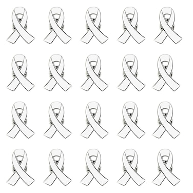 White Awareness Ribbon Pin 20 Pcs Lung Cancer Bone Cancer Victims of Terrorism Adoption Awareness products Pins