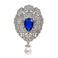 DREAMLANDSALES Fantasy Luxury Opens Scroll Floral Blue Stone Art Deco Brooch with Pearl Dangle Drop