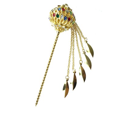 Siwalai Thai Traditional Gold Plated Multicolor Crystals Hair Pin 5 Inches