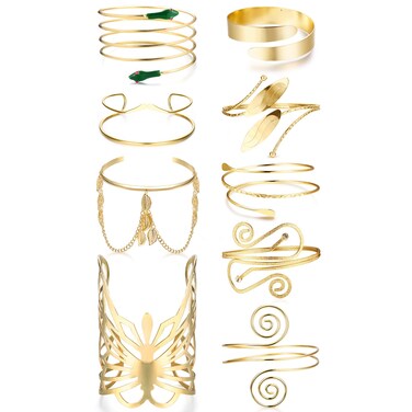 FIBO STEEL 9 Pcs Arm Cuff Upper Arm Band Cuff Bracelet Bangle for Women Gold Plated Snake Butterfly Bangle Bracelets Adjustable