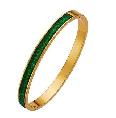 Paris Jewelry Yellow Gold Hinged Woman 4CT Created Emerald Sapphire Bangle Bracelet Plated