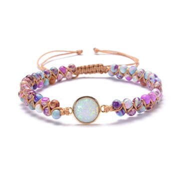 Layered Purple Natural Stone Beaded Braide Rope Bracelet Adjustable Clearing Round Chakra Yoga Meditation Bracelet for Women Men Anxiety Relief Geometric Jewelry-B mixed