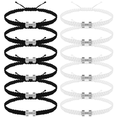 Zeyune 12 Pcs Woven Dumbbell Bracelet Black White Fitness Motivational Dumbbell Charm Adjustable Bracelet Dumbbell Bracelet for Men Women Bracelet Gym Yoga Bracelet Fitness Sports Fitness Gift