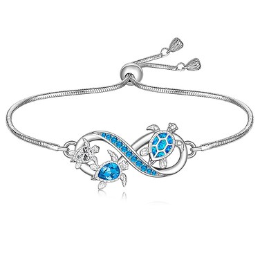 Turtle Bracelet Blue Opal Sea Turtle Bracelet for Women 925 Sterling Silver Infinity Ocean Turtles Jewelry Mothers Day Christmas Gifts Adjustable