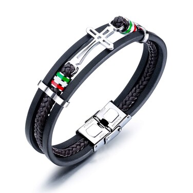 Mishow Vintage Multilayer Woven Leather Bracelet for Men Women Christian Cross Bracelet