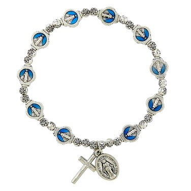 Needzo Miraculous Medal Bracelet, Blue Stretch Jewelry, Catholic Gifts for Women, 7 Inches