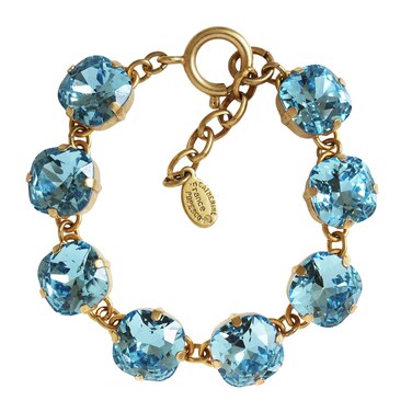 Catherine Popesco Goldtone Crystal Round Bracelet, 1696G Aqua Blue