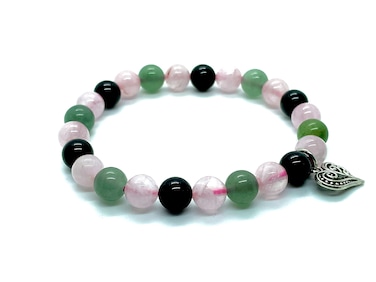 Dce A++ Optimum Triple Love Bracelet Gemstone Handmade Bracelets - Rose Quartz - Black Tourmaline - Green Aventurine 8Mm Beaded Crystal Bracelets For Women Gift By Dazzling Crystal Exports