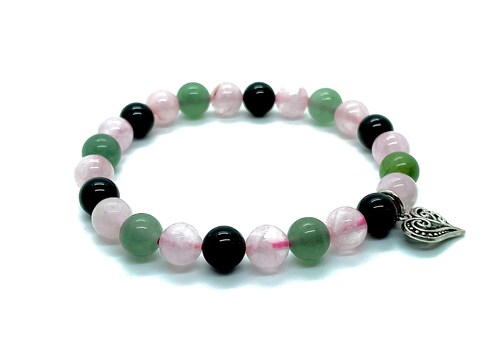 Dce A++ Optimum Triple Love Bracelet Gemstone Handmade Bracelets - Rose Quartz - Black Tourmaline - Green Aventurine 8Mm Beaded Crystal Bracelets For Women Gift By Dazzling Crystal Exports