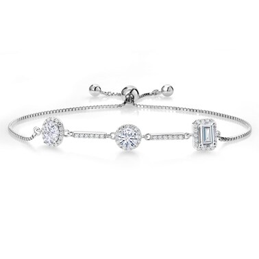 Gem Stone King 925 Sterling Silver Emerald Round and Oval White Moissanite 3 Stone Tennis Bracelet For Women By Keren Hanan   1.90 Cttw   Fully Adjustable Up to 9 Inch