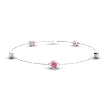 Diamondere Natural and Certified Pink Tourmaline Chain Bracelet in 14K White Gold   0.34 Carat Bracelet for Women, Length - 7 inch