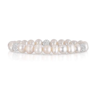Cultured Freshwater Pearl Crystal Bead Stretch Bracelet for Women- Pearl Bracelets