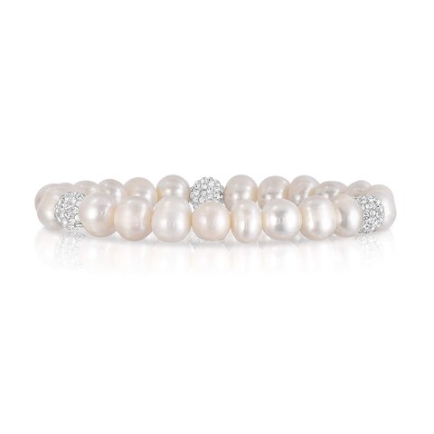 Cultured Freshwater Pearl Crystal Bead Stretch Bracelet for Women- Pearl Bracelets