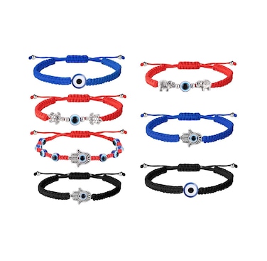 7pcs Evil Eye Bracelets Handmade Adjustable Protection Bracelets Mal De Ojo Lucky Red Black String Elephant Sea Turtle Hand Kabbalah Beaded Strand Bracelets Set for Women Men
