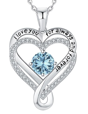 Mkhhy Gifts for Wife Birthday Anniversary S925 Silver Necklace for Women Girlfriend Her Infinity Heart Birthstone Womens Jewelry for Mom Daughter Mothers Day Valentines Day Christmas March Aquamarine