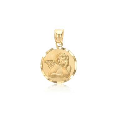 Ioka - 14K Gold Guardian Angel Pendant Religious Little Cherub Charm for Necklace or Chain (Small)