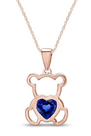 AFFY Heart Shape Simulated Sapphire 14K Rose Gold Over Sterling Silver Cute Teddy Bear Love Heart Pendant Necklace