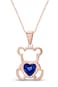 AFFY Heart Shape Simulated Sapphire 14K Rose Gold Over Sterling Silver Cute Teddy Bear Love Heart Pendant Necklace