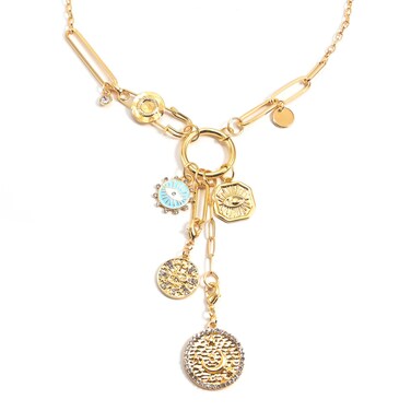 ORIGENCE Safety Pin Necklace Chunky Charm Necklace for Women Evil Eye Necklace Snake Moon Star Necklace Handmade Paperclip Chain Necklace Third Eye Amulet Jewelry for Women