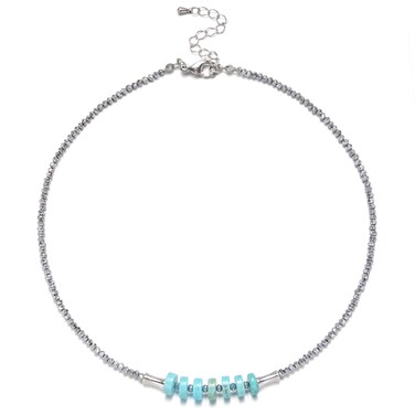 ERNAULO Colorful Beaded Necklaces for Women Crystal Bead Necklace Beach Necklaces Boho Necklaces for Women Pearl Beaded Choker Necklace Stainless Steel 18K Gold Plated Choker CK-Silver-Turquoise