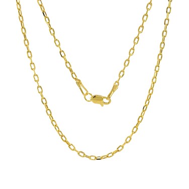 JEWELHEART 10K Real Gold Link Chain Necklace - 2mm Diamond Cut Cable Chain - Dainty 10K Yellow Gold Necklace For Women with Lobster Clasp 14
