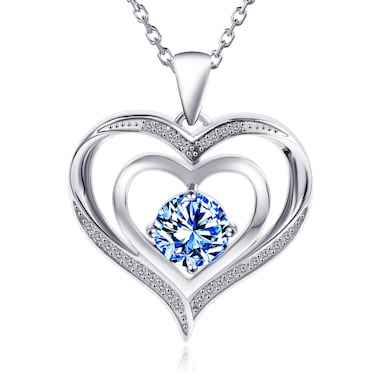 KJTJTD Blue Heart Necklace Silver 925 Sterling Silver Necklace Gifts For Wife'S Anniversary, Girlfriend'S Birthday Diamond Heart Necklaces For Women Sapphire Blue.