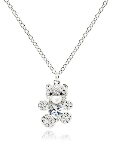 MUSEQVE Dainty Teddy Bear Necklace for Women Rhodium Silver Plated Cuddly Heart Crystal Gummy Bear Jewelry Mothers Day Gifts for Her Mom [TBN-S]