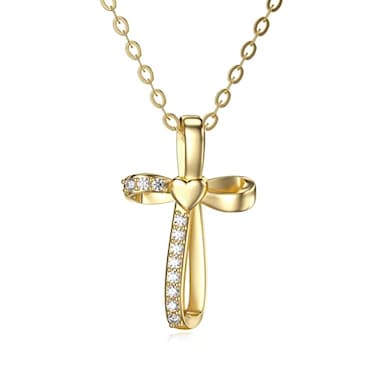 Rikelus 14k Real Gold Cross Necklace for Women,Yellow Gold Cross Pendant Necklace Faith Jewelry Gifts for Birthday Christmas 16+2 inch