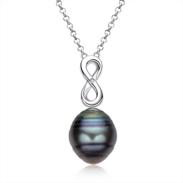 DENGGUANG Pearl Necklace for Women Tahitian Black Pearl Pendant Silver Southsea Cultured Baroque Necklace Choker Chain Jewelry Gift for Mom Wife (Size 11mm)