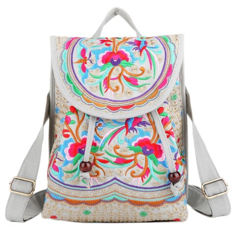 Goodhan Vintage Embroidered Women Backpack Ethnic Travel Handbag Shoulder Bag