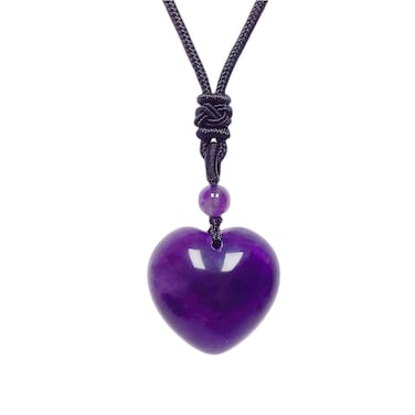 EDEN'S CALL Handcarved Crystal Stone Heart Pendant Necklace for Women Love Healing Quartz Pendant with Adjustable Cord, Amethyst