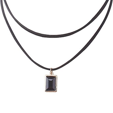 JczR.Y Vintage Geometric Square Resin Pendant Clavicle Chain Double-layer Woven Leather Rope Choker Necklace for Women(Square01)