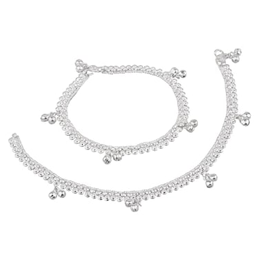 Efulgenz Silver Tone Jhanjara Anklet Silver Indian Anklets Jewelry for Women Indian Bollywood Boho Bell Charms Ankle Bracelets Indian Silver Payal Anklet Set for Women