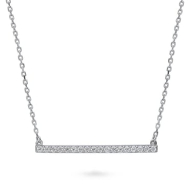 BERRICLE Sterling Silver Bar Cubic Zirconia CZ Fashion Pendant Necklace for Women 18 inch, Rhodium Plated