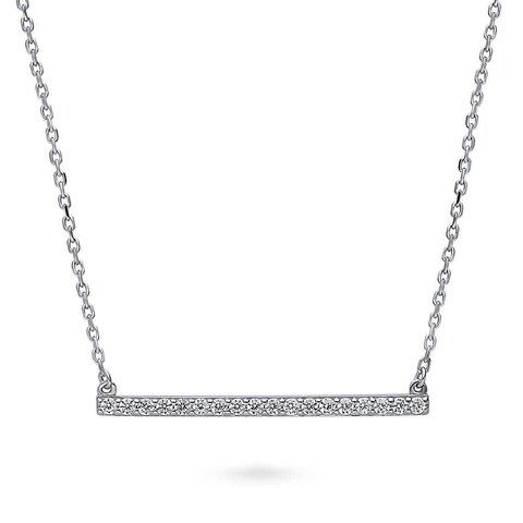 BERRICLE Sterling Silver Bar Cubic Zirconia CZ Fashion Pendant Necklace for Women 18 inch, Rhodium Plated