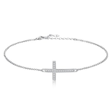 Cross Anklets for Women 925 Sterling Silver Adjustable Faith Ankle Bracelets 9+2 Inch