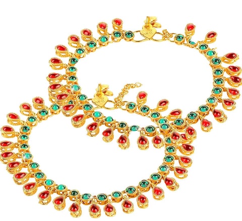I Jewels Gold Plated Indian Traditional Bollywood Style Ethnic Kundan Anklet/Payal Barefoot Jewelry for Women (A031MG)