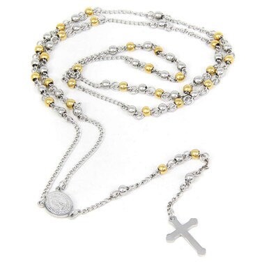 MEPLUS FASHION Stainless Steel Gold Silver Rosary Beads Cross Y Necklace Chain for Women (4mm-Multi)