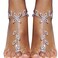1Pair Summer Beach Rhinestone Leaf Barefoot Sandals Foot Chain with Toe Ring Boho Crystal Anklets Bracelet Wedding Bridal Rhinestone Leaf Foot Chain Jewelry for Women(Leaf-silver)