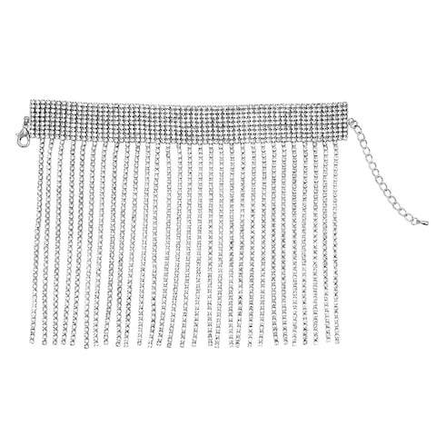 Rosemarie &amp; Jubalee Women&#39;s Stunning Silver Tone 9 Row Crystal Ankle Bracelet With Rhinestone Fringe Anklet, 8&quot;+2.5&quot; Extender