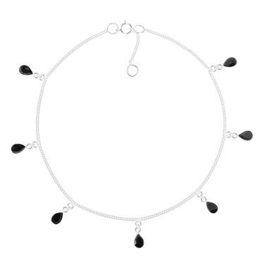 AeraVida Sparkling Teardrop Black Cubic Zirconia Dangle Anklet   .925 Sterling Silver Adjustable Link Anklet for Women   Elegant and Stylish Foot Jewelry