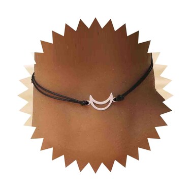 Dervivea Vintage Layered Moon Leather Anklet Silver Hollow Moon Anklet Chain Black Leather Ankle Bracelet Adjustable Leather Rope Anklet Foot Chain Jewelry for Women