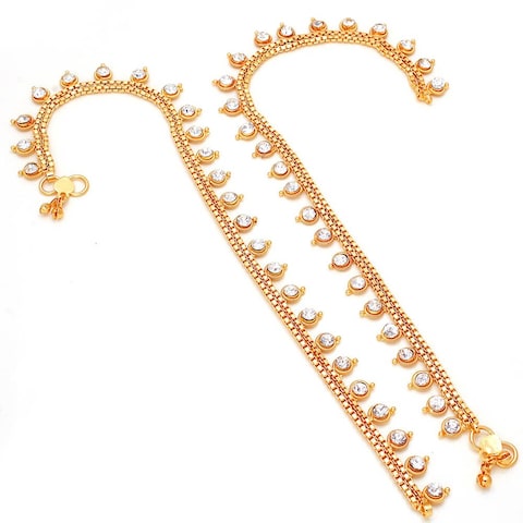 Anklet pair Payal Indian Traditional Cz Ad Handmade Natural Gold Plated Jewelry 8392
