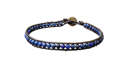Infinityee888 Trendy Anklet Lapis Bead Ankle Bracelet 10 Inches Woven with Leather Cord Beautiful Handmade Hippie Bohemian Style