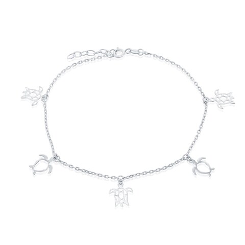 Beaux Bijoux Sterling Silver High Polish Cut-Out Sea Turtle 9+1&quot; Anklet