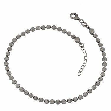 Kooljewelry Sterling Silver Diamond-cut Bead Adjustable Anklet (10 inch)