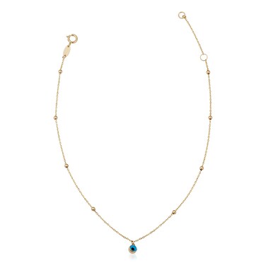 Au Naturale 14k Yellow Gold Evil Eye Charm Bead Station Anklet (adjustable to 9 or 10 inch)