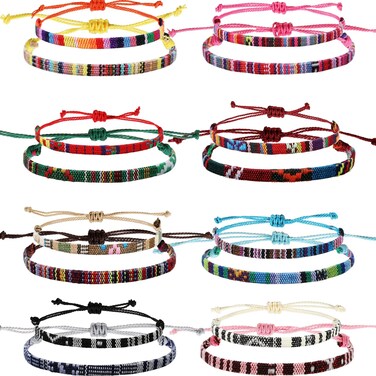 16 Pcs Boho Surfer Ankle Bracelet Set Surfer Bracelet Adjustable Waterproof Ethnic Bracelet Unisex Handmade Braided Bracelets Colorful Thin String Rope Jewelry Festival Clothes Accessory for Christmas