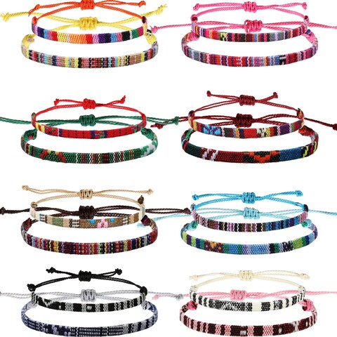 16 Pcs Boho Surfer Ankle Bracelet Set Surfer Bracelet Adjustable Waterproof Ethnic Bracelet Unisex Handmade Braided Bracelets Colorful Thin String Rope Jewelry Festival Clothes Accessory for Christmas