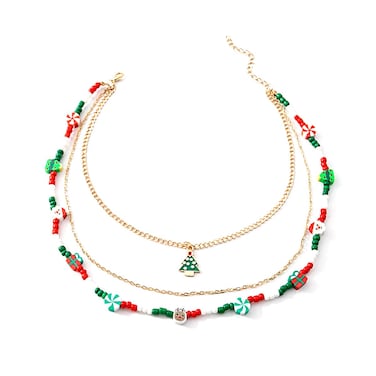twinkle eye Multi-Layer Christmas Choker Necklace For Women Cartoon Polymer Clay Beaded Christmas Necklace Candy Christmas Tree Pendant Necklace For Women